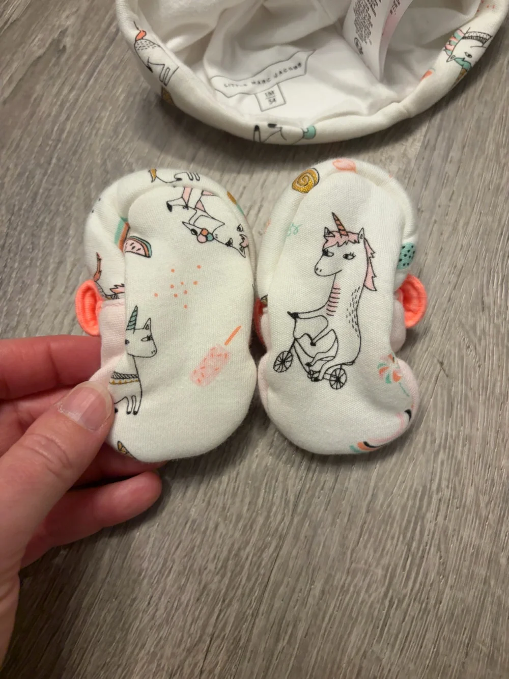 Little Marc Jacobs Pink and Coral Unicorn Hat with Matching Pink Booties